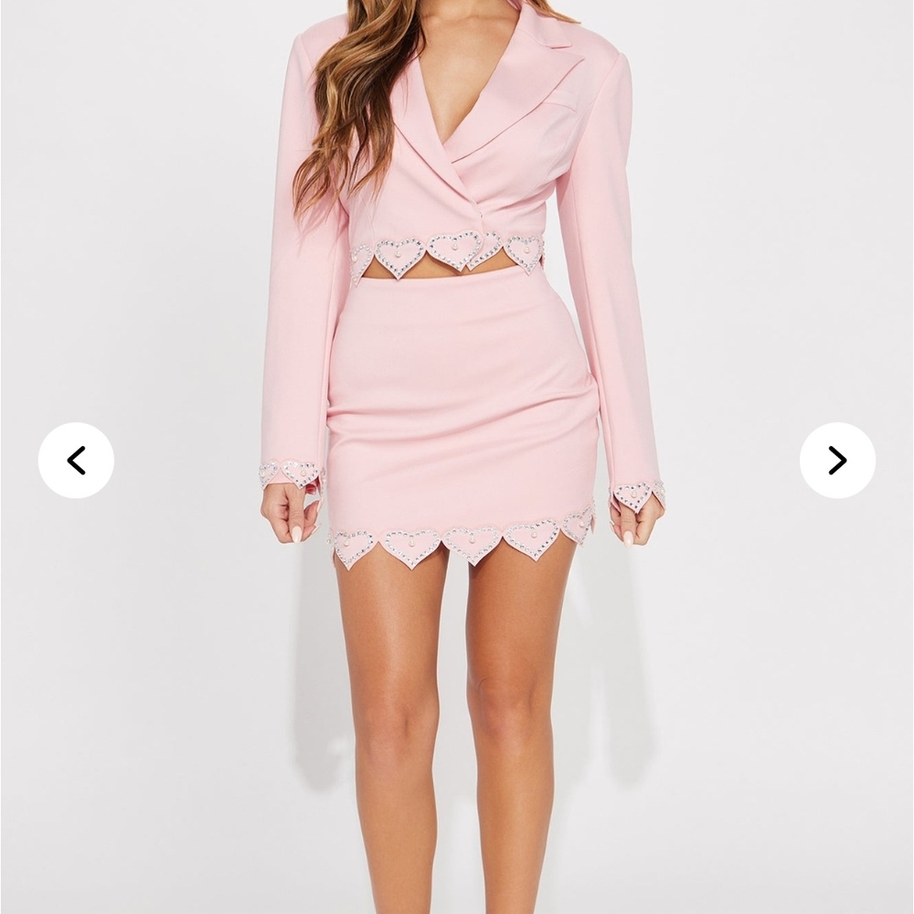 Chic Pink Blazer and Skirt Set